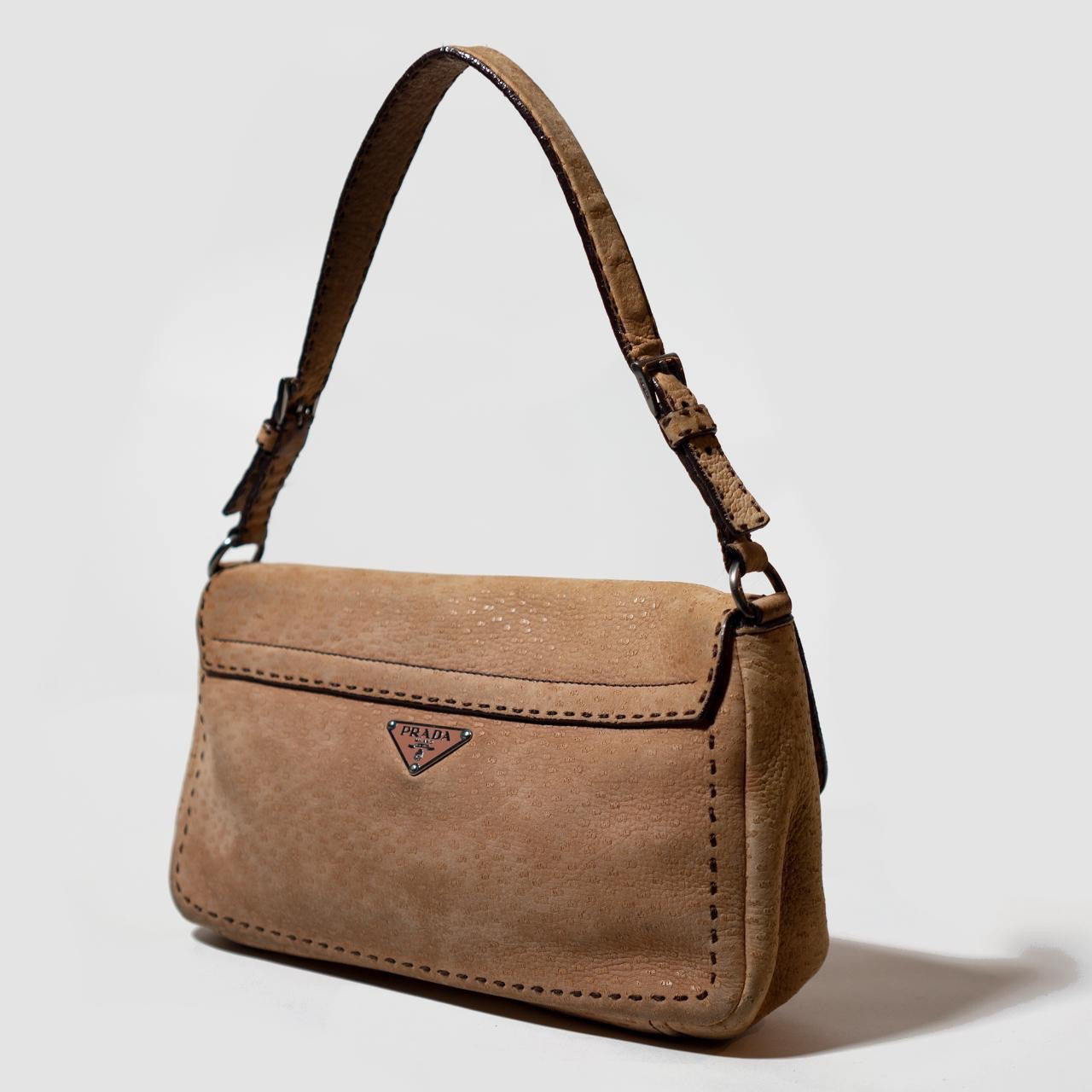 Tan Ostrich Leather Satchel Shoulder Bag