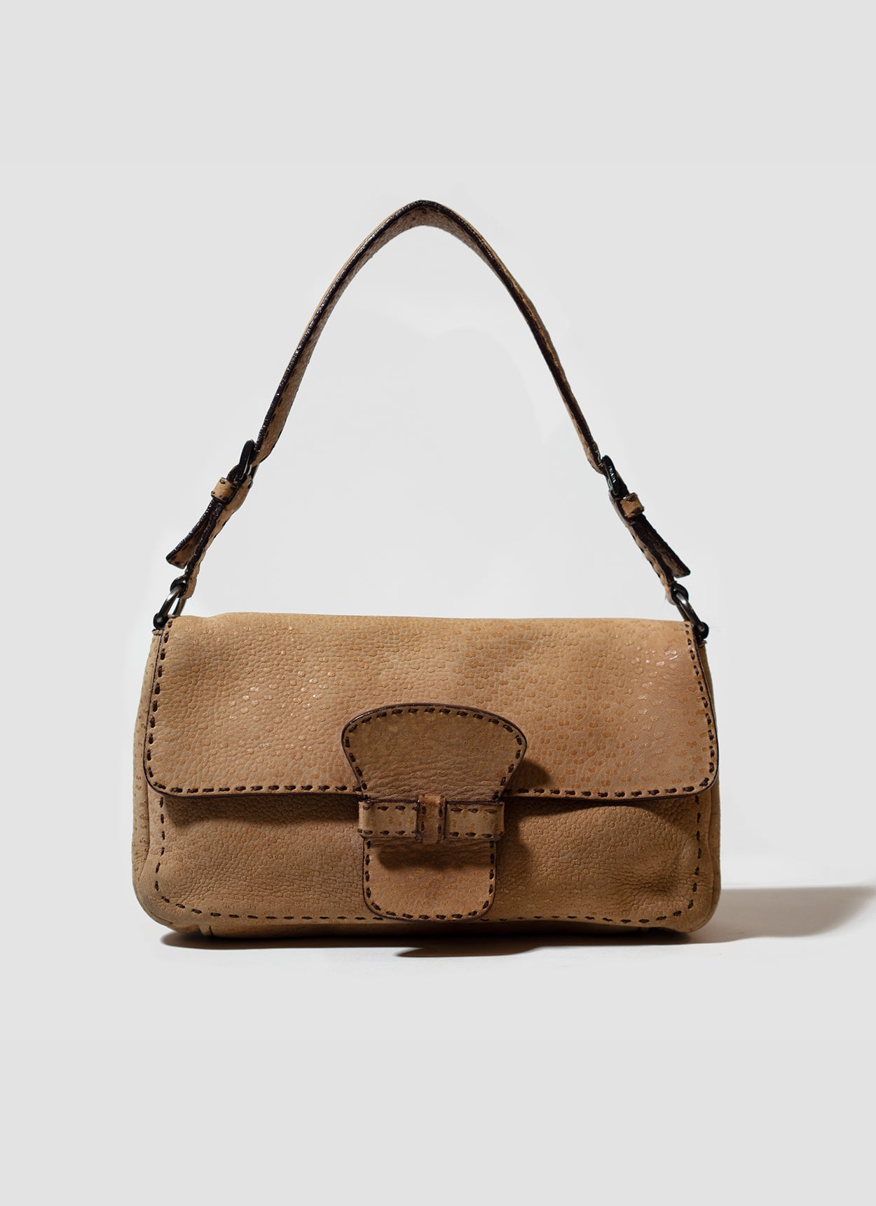 Tan Ostrich Leather Satchel Shoulder Bag