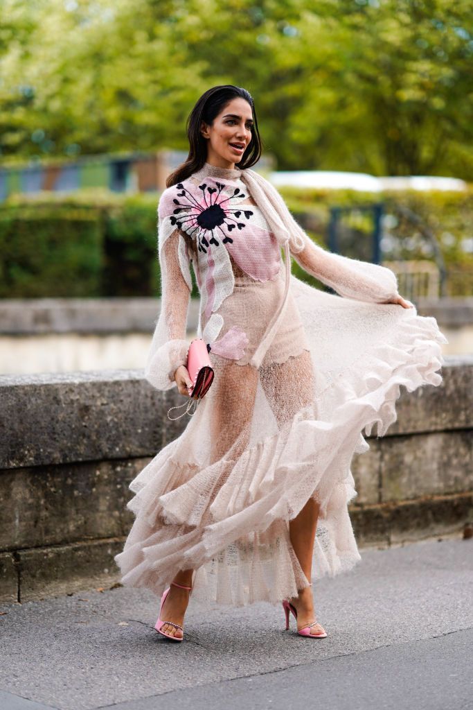 fall 2018 Embellished Mohair-knit Pink Gown