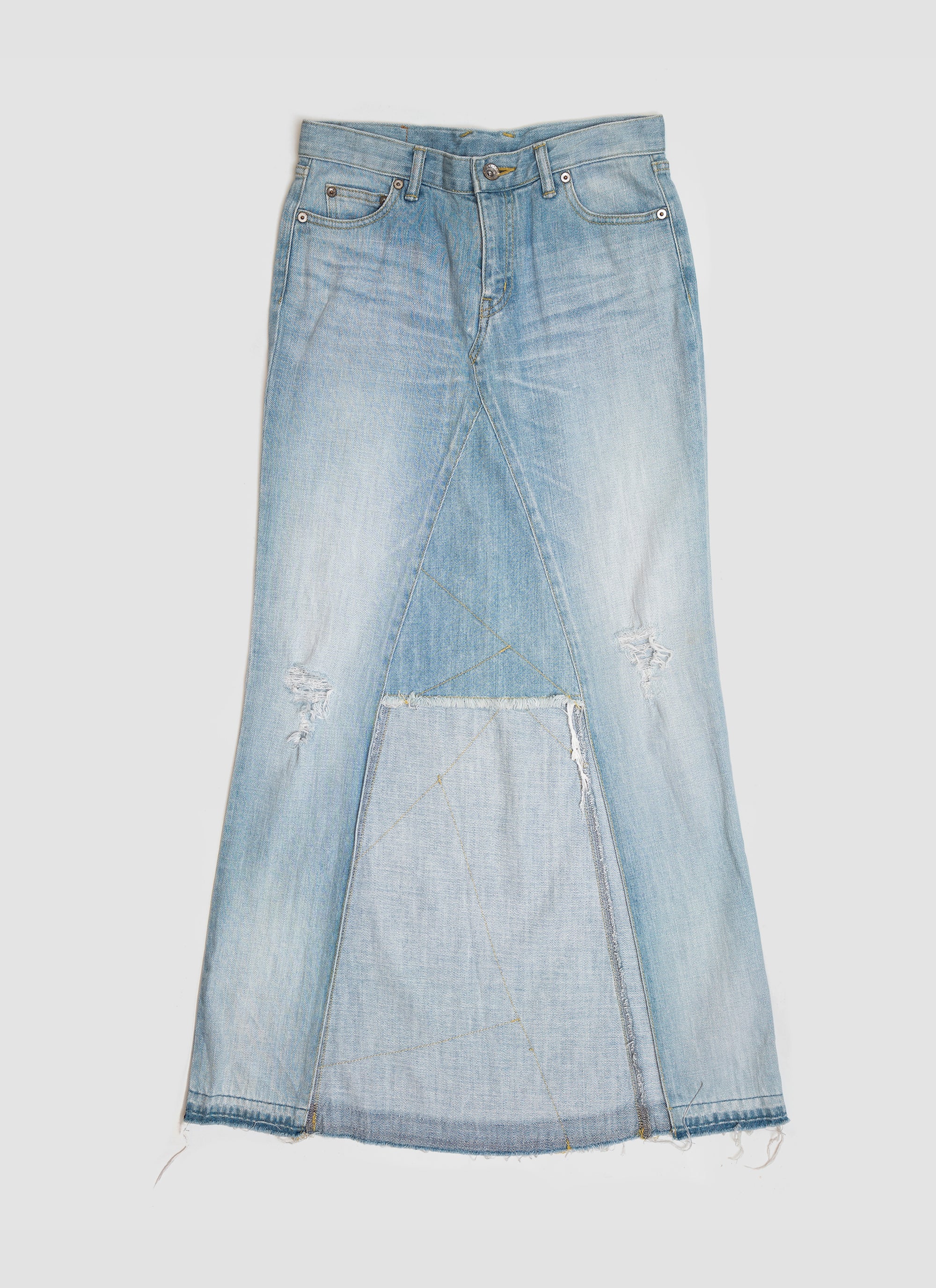 Cut-out Long Denim Skirt