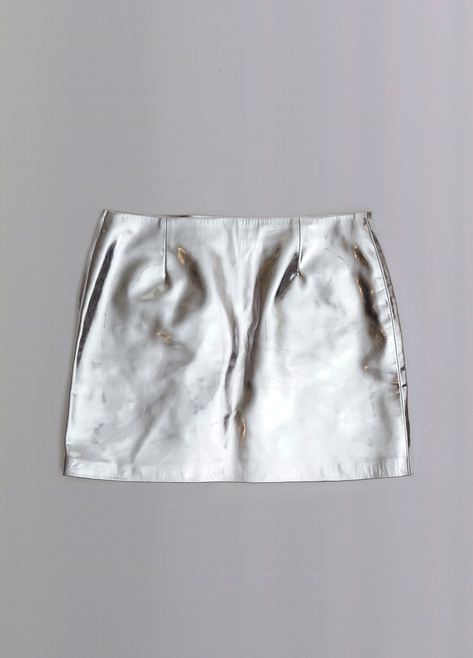 Fall 2015 Patent Leather Silver Mini Skirt